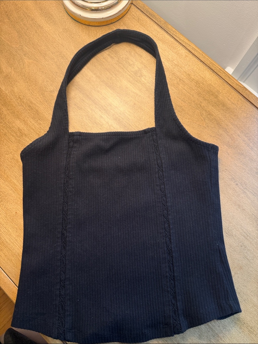 American Eagle Outfitters Black Ribbed Halter Tank Top